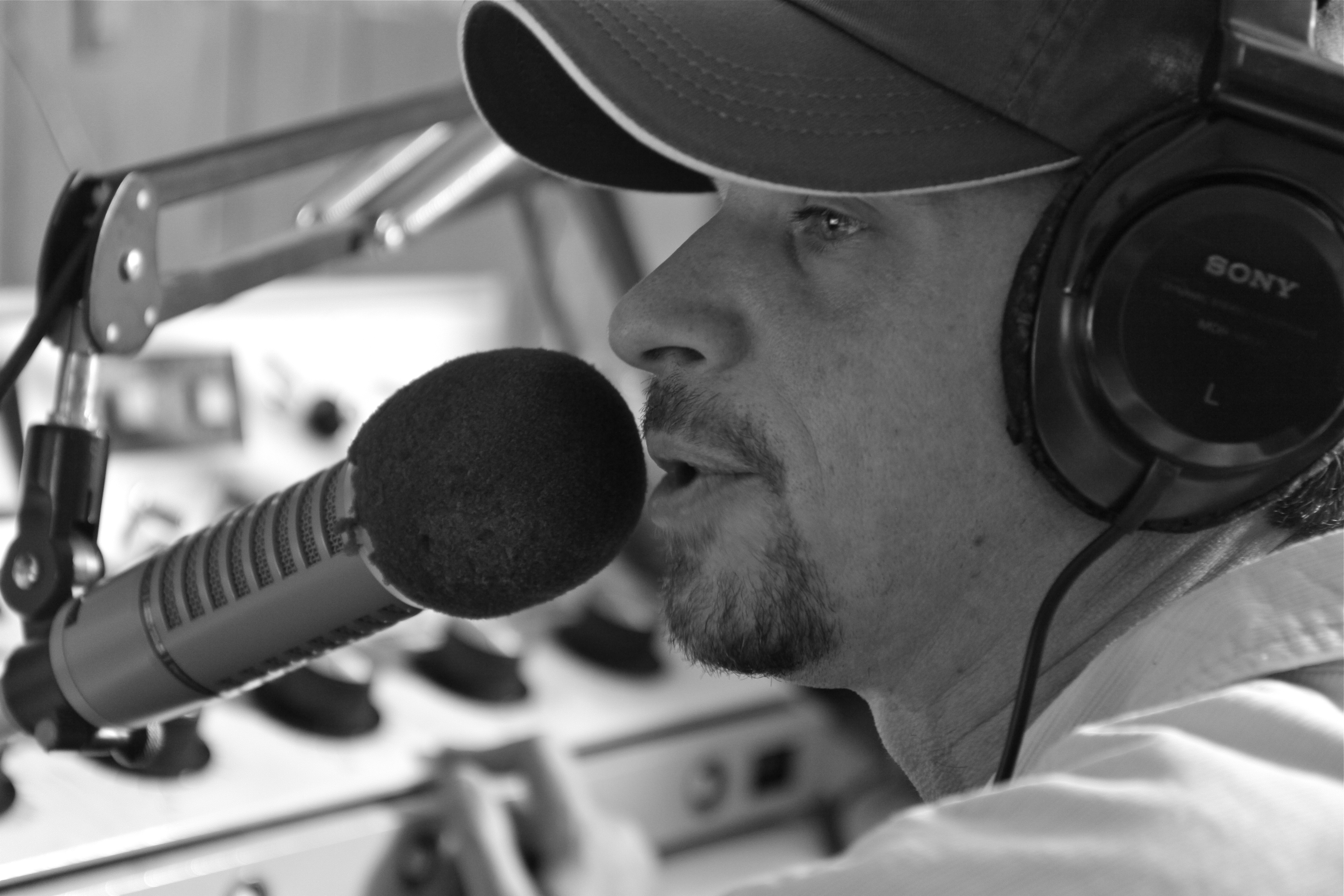 Joe Gardner at the microphone, WCDO Studios